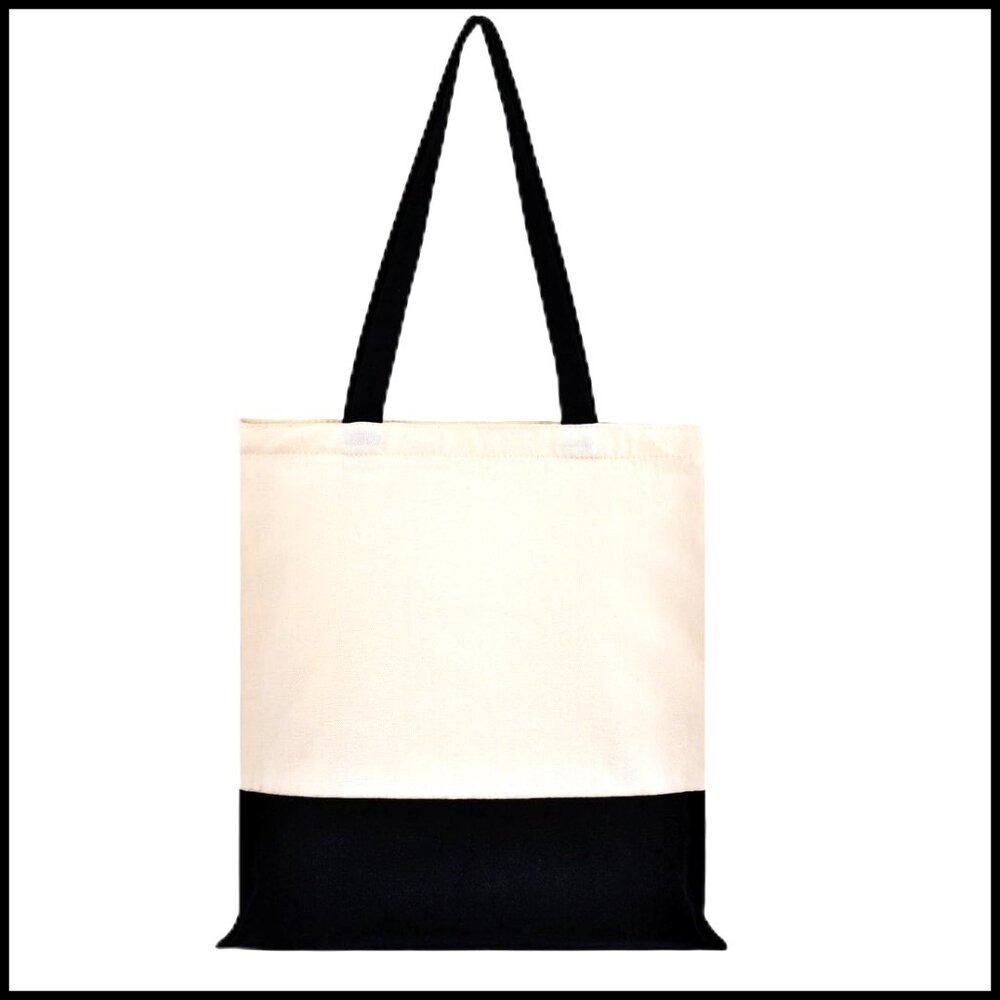 Canvas Tote Bag with Zipper Pocket Reusable Grocery Shopping Bag Minimal Chic